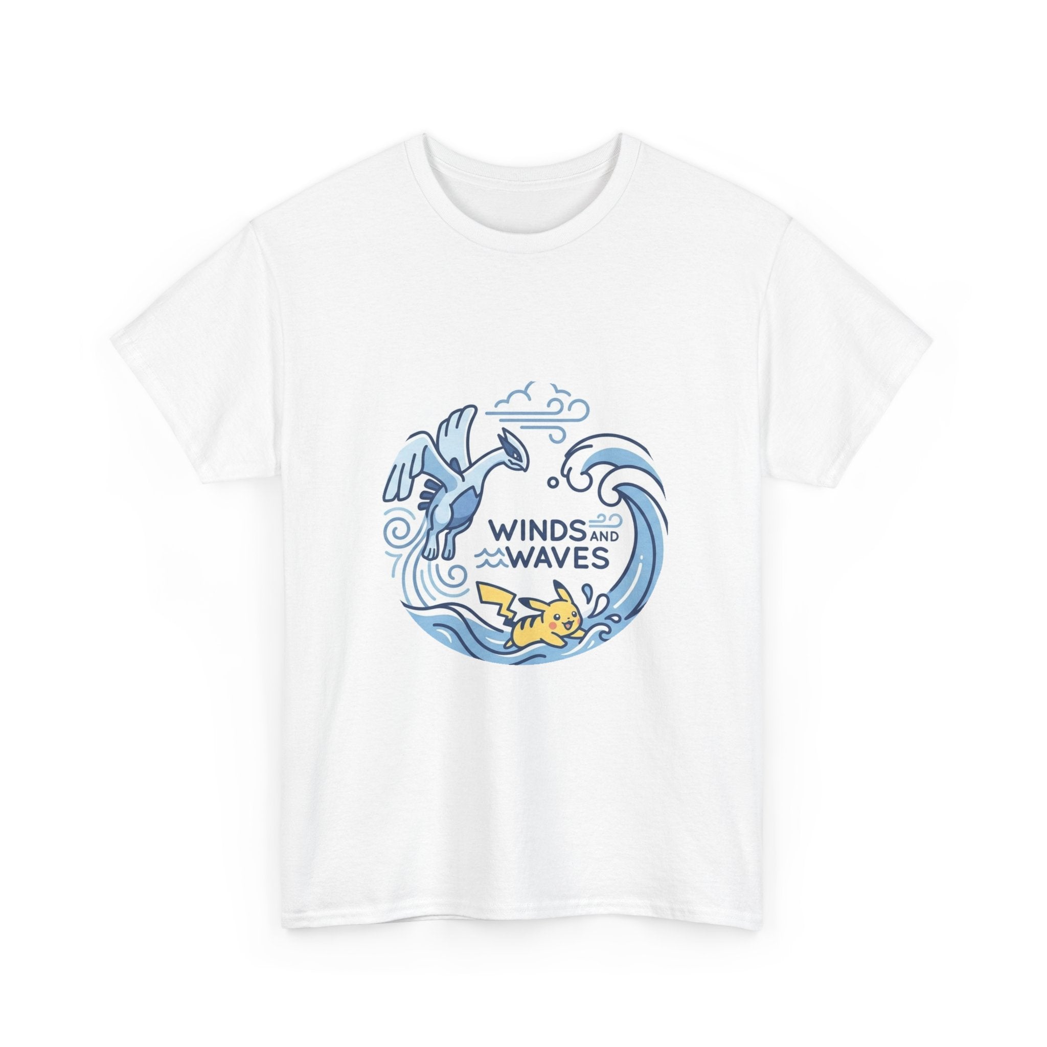 Cartoon Winds and Waves Graphic T-Shirt – Ocean & Sky Anime Inspired Streetwear Tee