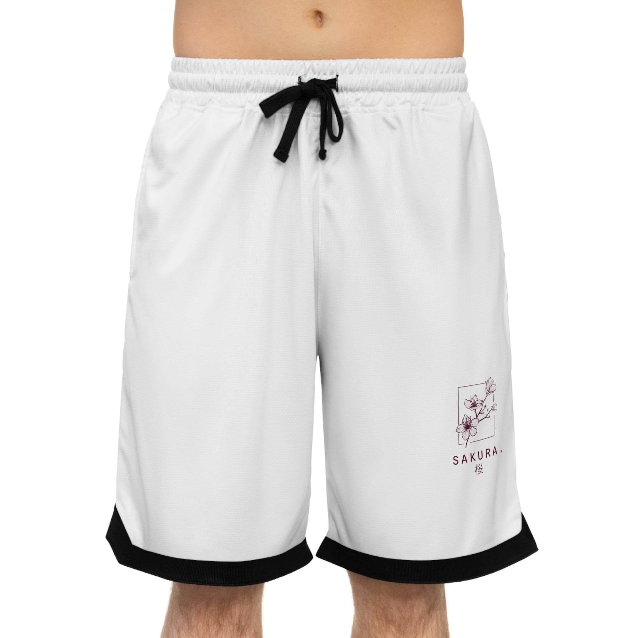Sakura Basketball Shorts — White AOP Athletic Rib Shorts