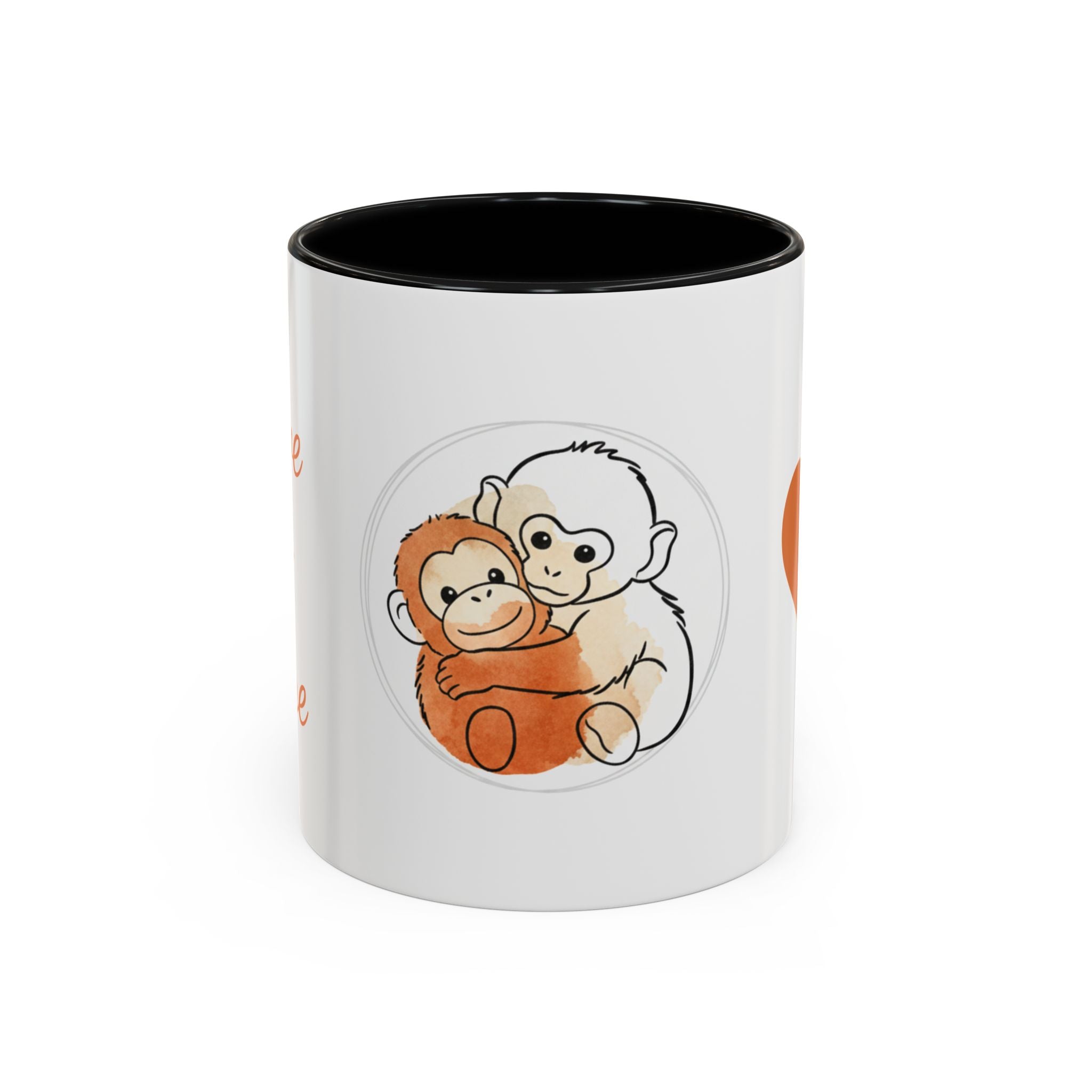 Cute Punch the Monkey Pair Accent Coffee Mug – Adorable Baby Punch The Monkey Hug Design (11/15 oz)