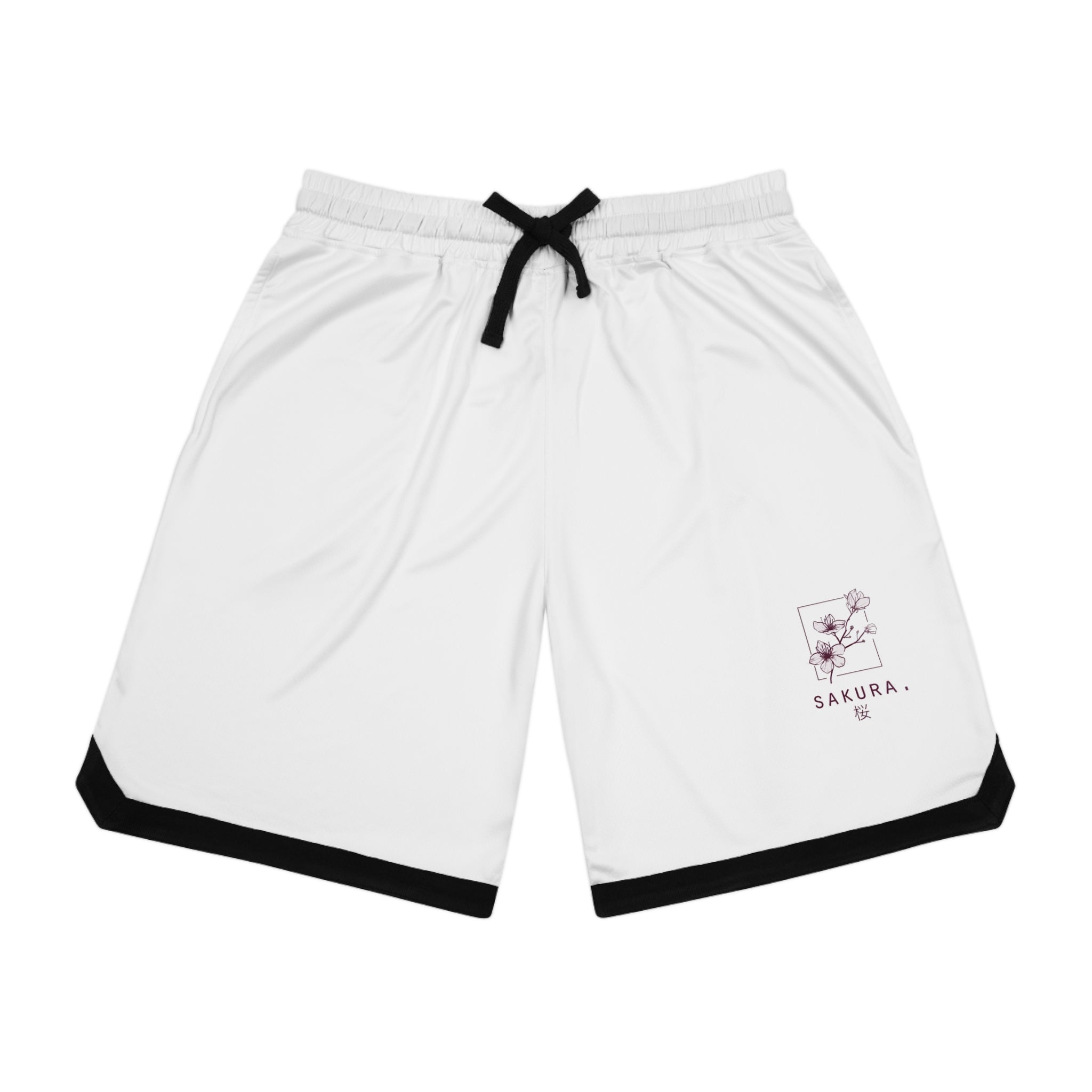 Sakura Basketball Shorts — White AOP Athletic Rib Shorts