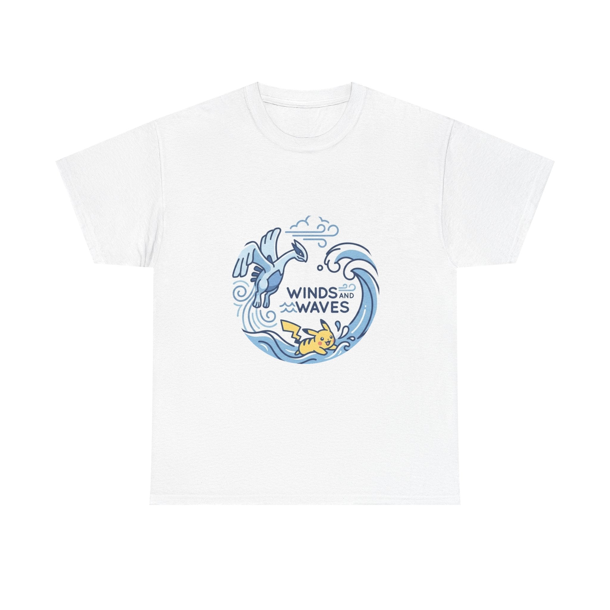 Cartoon Winds and Waves Graphic T-Shirt – Ocean & Sky Anime Inspired Streetwear Tee