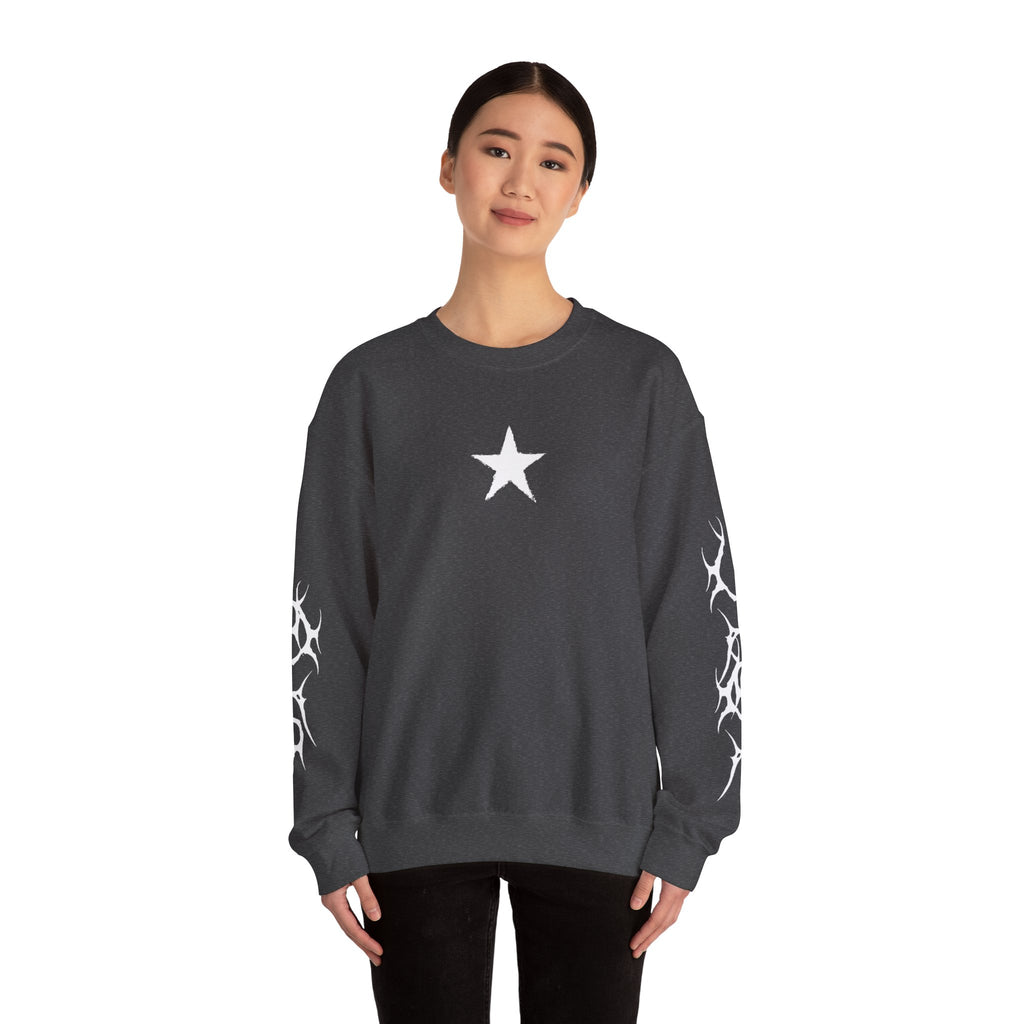 Crewneck Sweatshirt — 'Trust Your Crazy Idea' Star & Tribal Sleeve Graphic