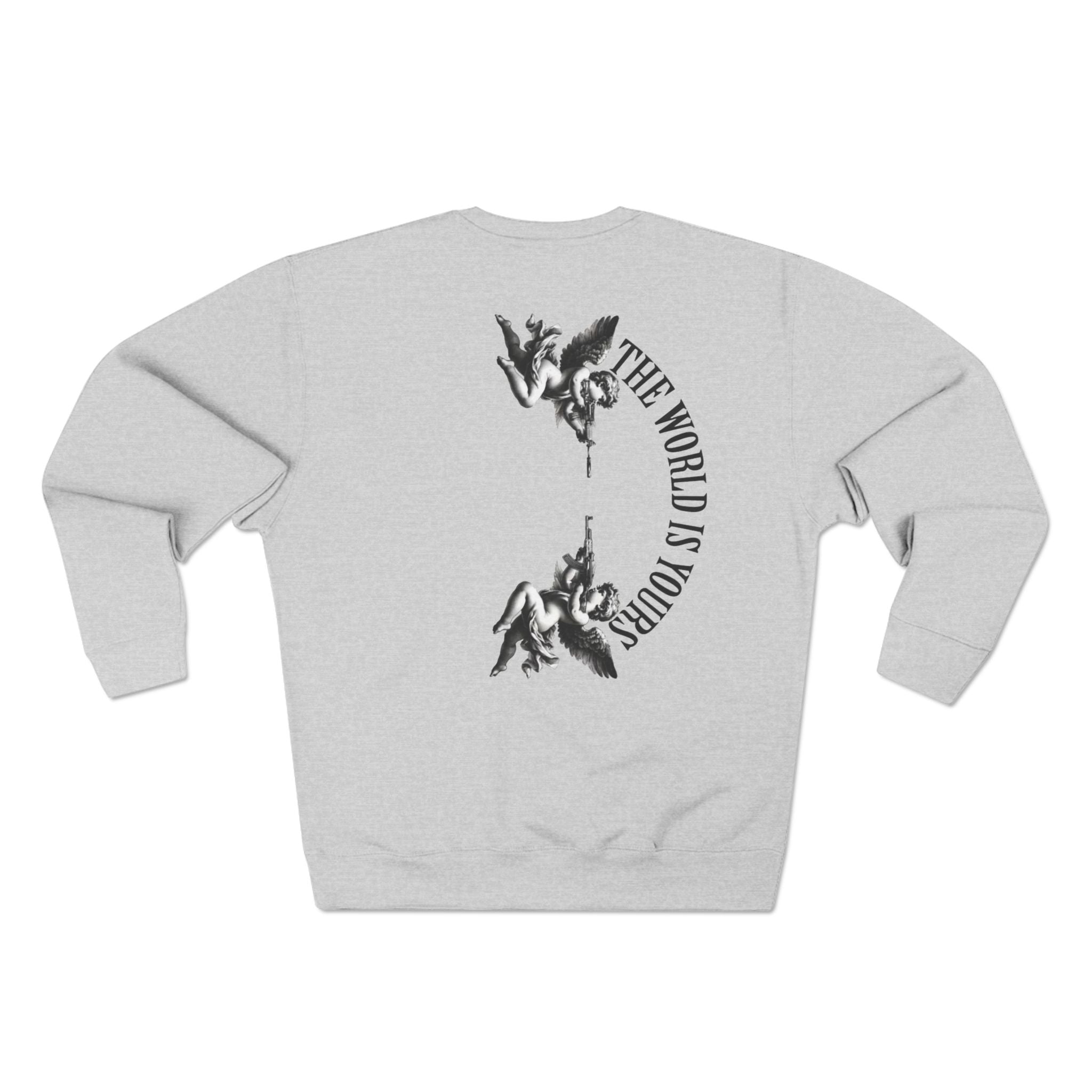 Crewneck Sweatshirt — Vintage Cherub Graphic “The World Is Yours”