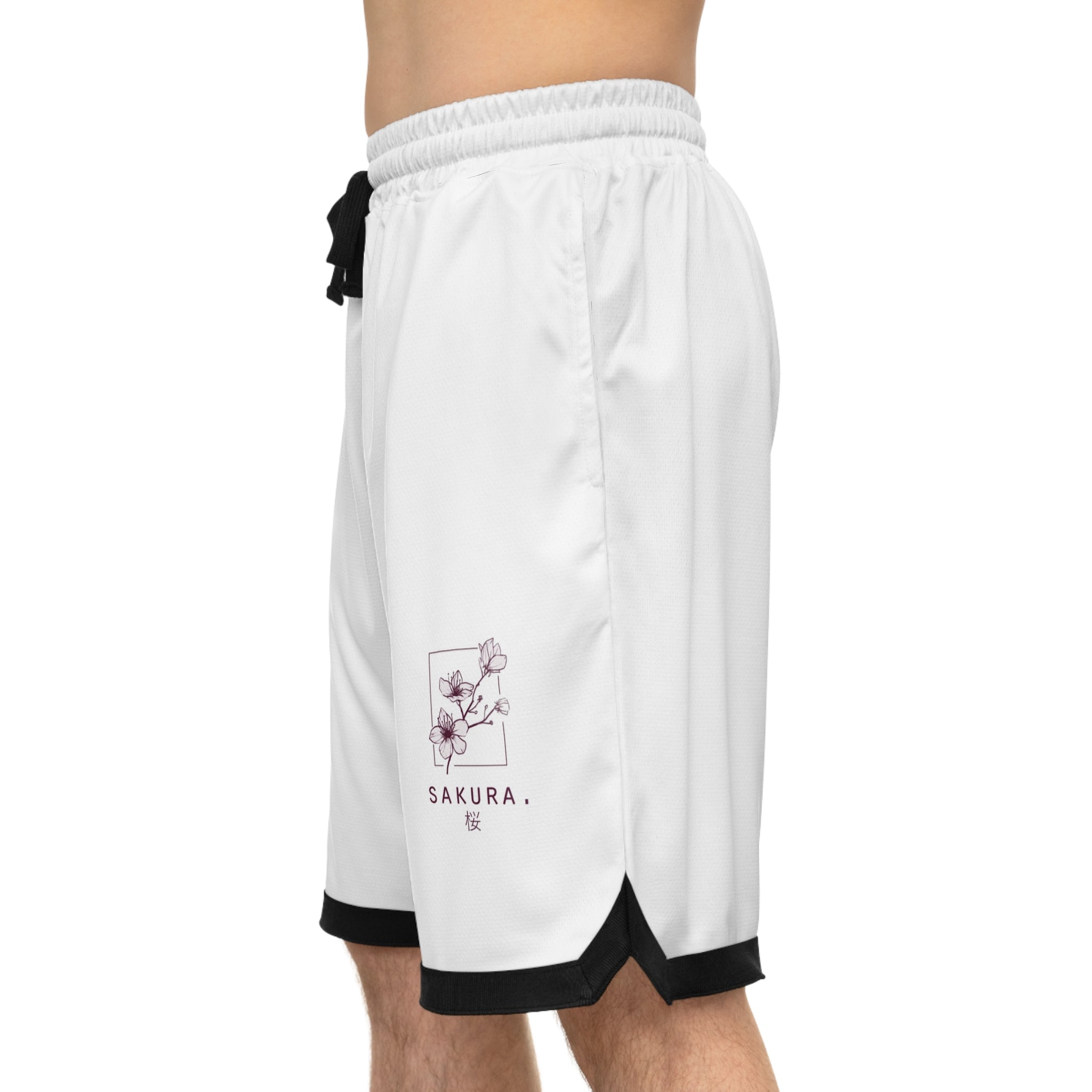 Sakura Basketball Shorts — White AOP Athletic Rib Shorts