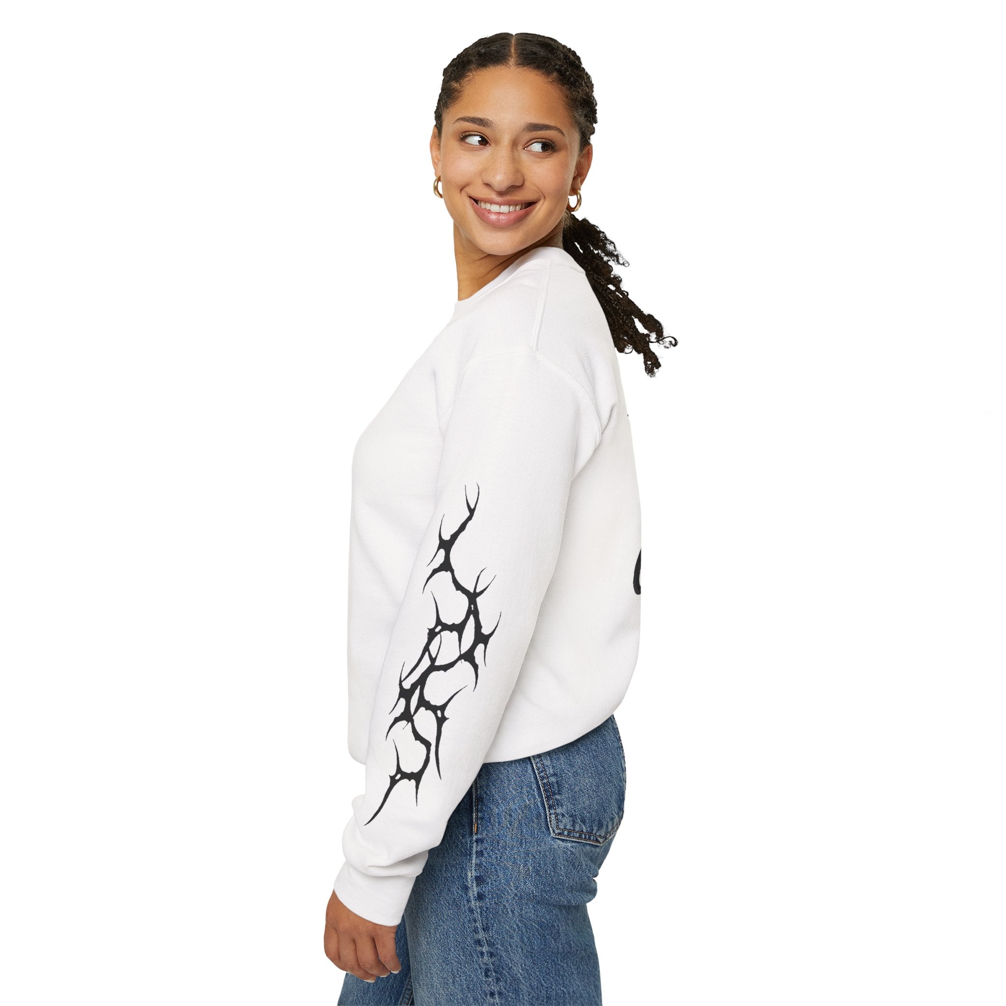 Crewneck Sweatshirt — 'Trust Your Crazy Idea' Star & Tribal Sleeve Graphic